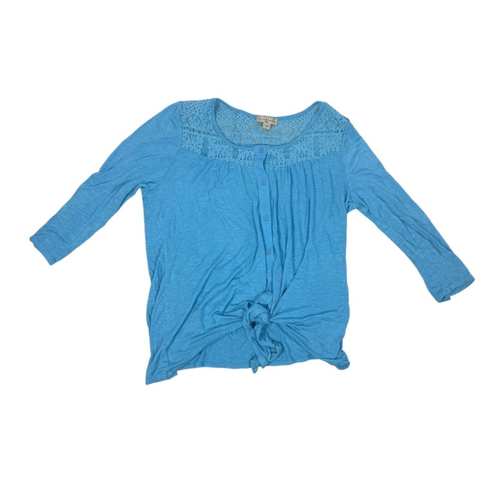 Live and Let Live Top Womens 1XL Blue Lace Tie Front Button Boho Long Sleeve - Picture 8 of 12